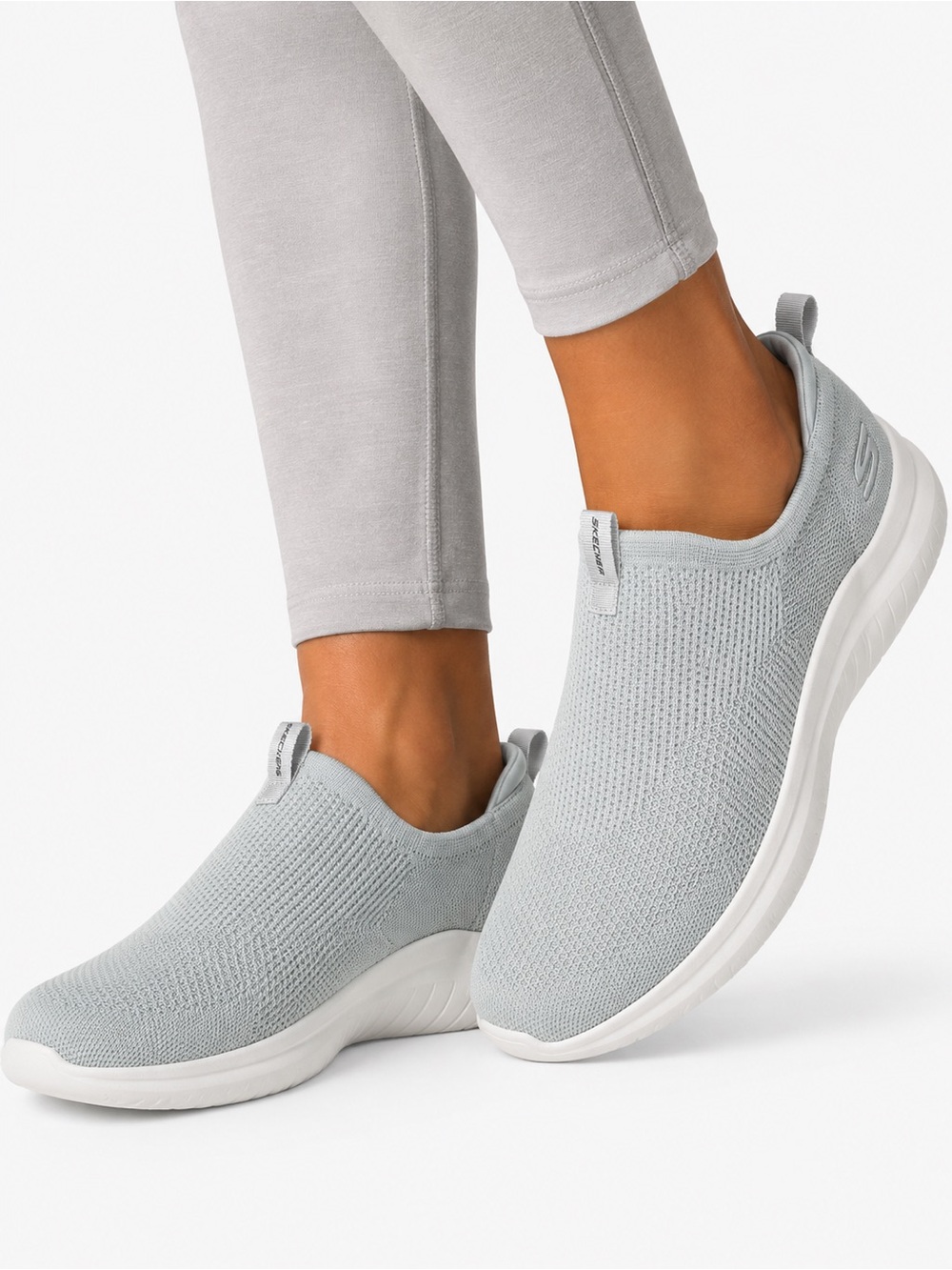 Skechers Women's Light Silver Slip-On Knit Sneakers Size 10